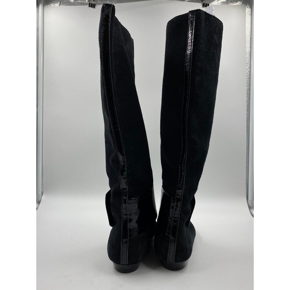 Michael Kors Emily Black Suede Leather Boot Patent Ankle Strap Sz 6.5 Equestrian - Picture 9 of 11